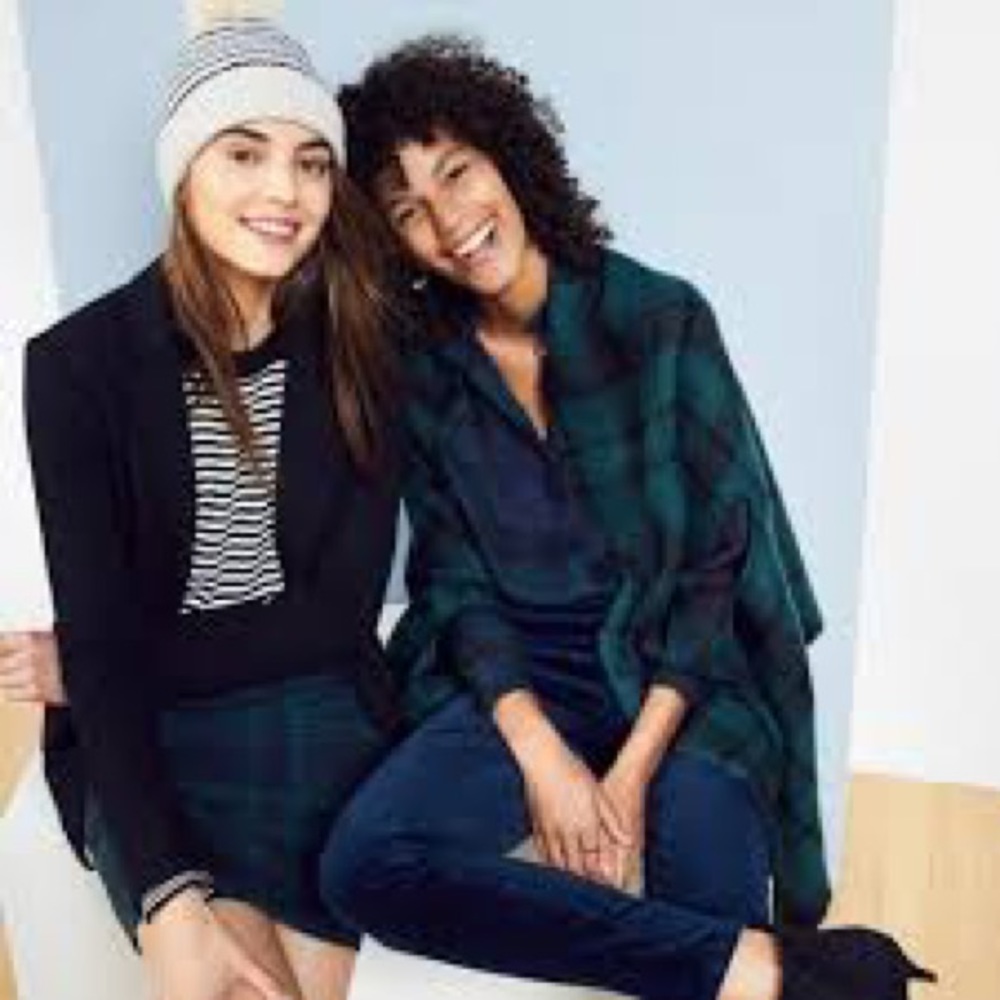 XS Black Watch Plaid Loft top